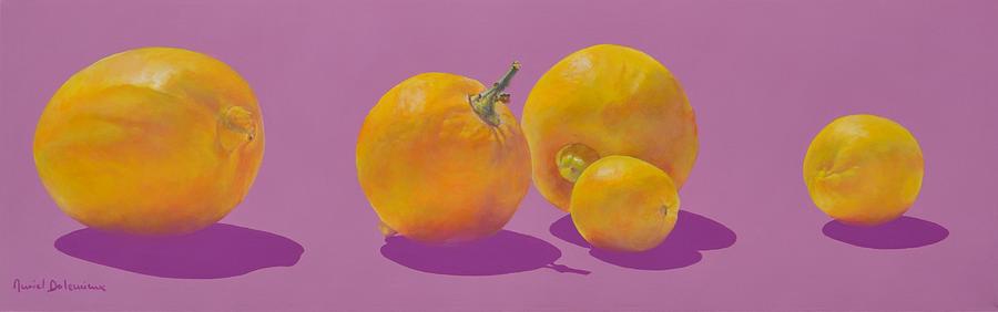 Jaunes et Mauves Citrons Painting by Muriel Dolemieux