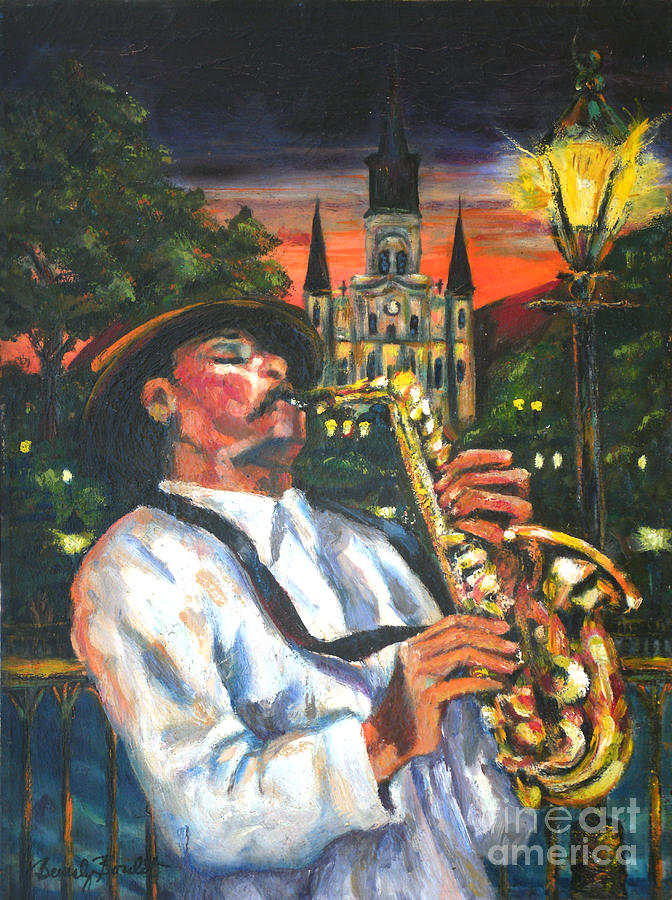 Jazz by Street Lamp Painting by Beverly Boulet