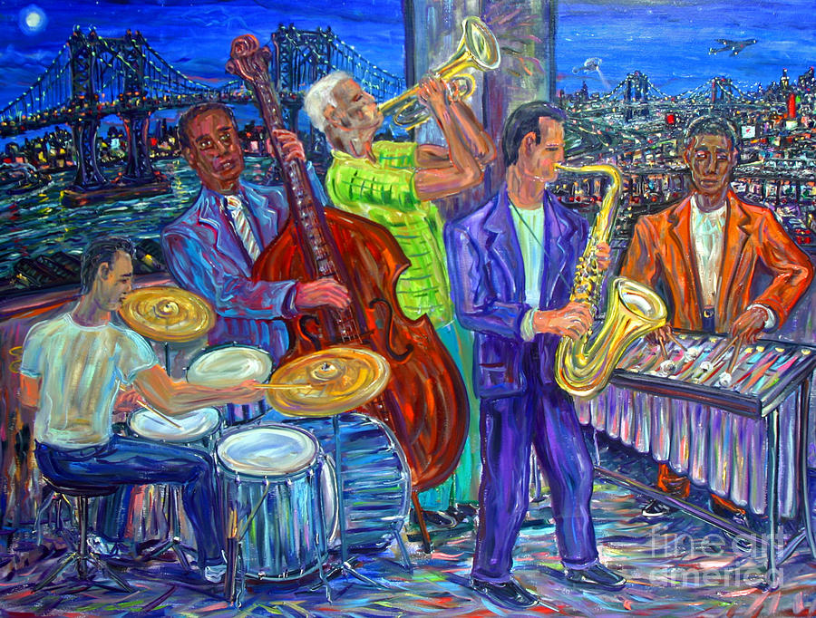 Jazz Painting - Jazz By The Bridge by Arthur Robins