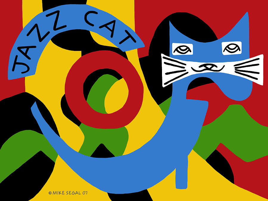 Jazz Painting - Jazz Cat by Mike Segal Jazz Painting - Jazz Cat by Mike Segal