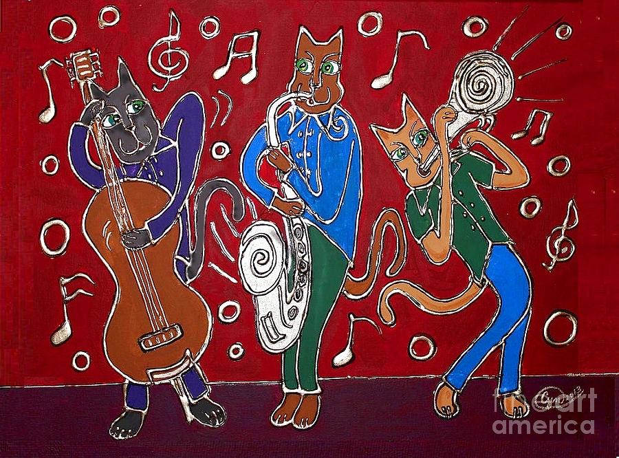 Jazz Cat Trio Painting by Cynthia Snyder