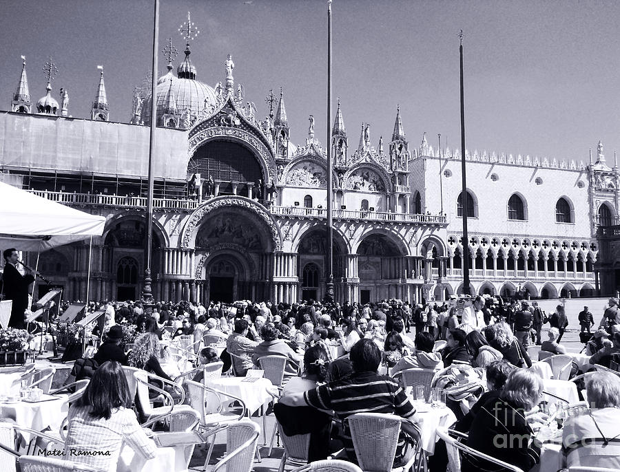 Jazz in Piazza San Marco Black and White  Photograph by Ramona Matei