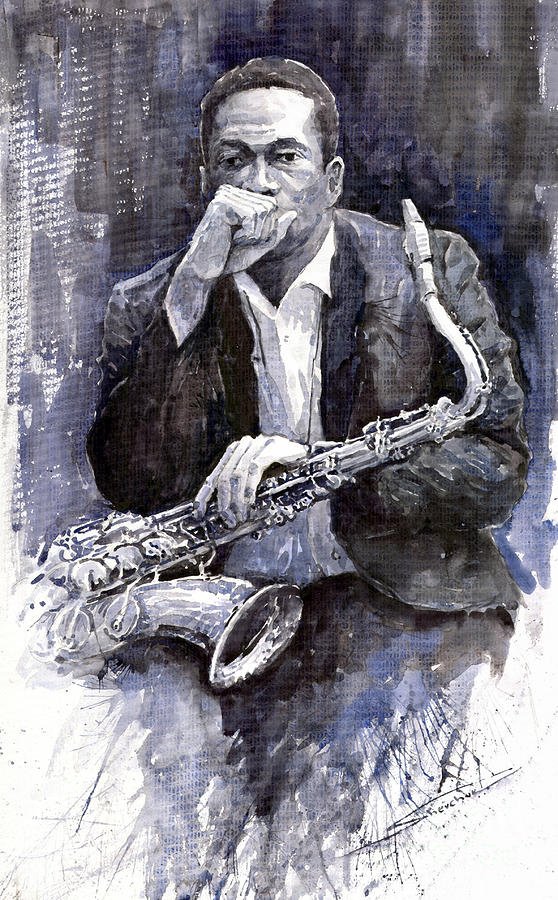 Jazz Painting - Jazz Saxophonist John Coltrane black by Yuriy Shevchuk