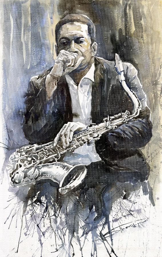 Jazz Painting - Jazz Saxophonist John Coltrane yellow by Yuriy Shevchuk