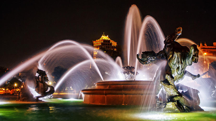 J.C. Nichols Memorial Fountain - Night Photograph by Kevin Anderson