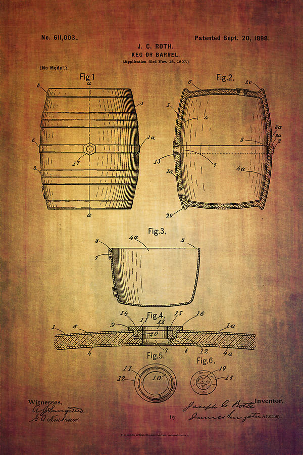 J.C.Roth beer keg patent from 1898 Digital Art by Eti Reid