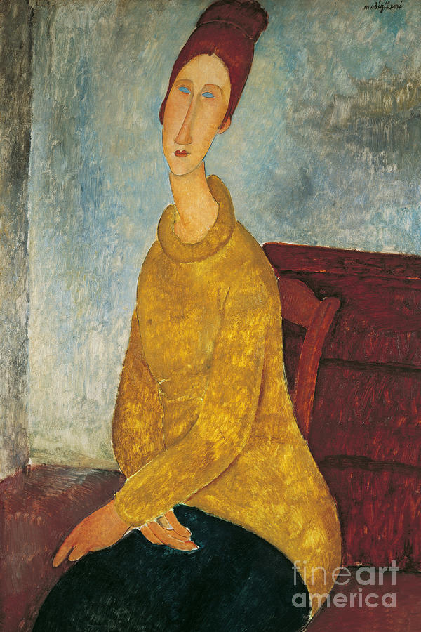 Portrait Painting - Jeanne Hebuterne in Yellow Sweater by Amedeo Modigliani