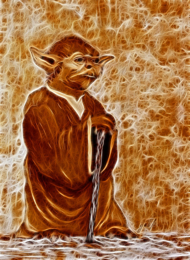 Jedi Master Yoda digital from original coffee painting Painting by Georgeta Blanaru