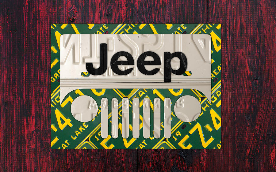 Truck Mixed Media - Jeep Vintage Logo Recycled License Plate Art by Design Turnpike