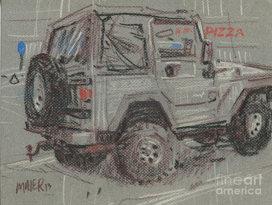 Car Painting - Jeep with Pizza by Donald Maier