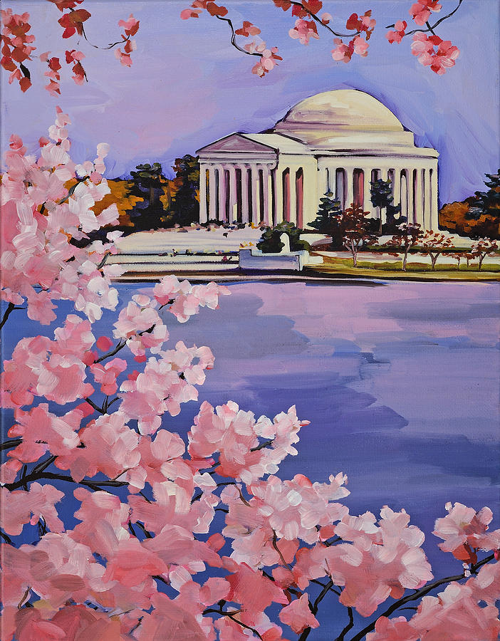 Jefferson Memorial Painting - Jefferson Memorial at Cherry Blossom Time by Anne Lewis