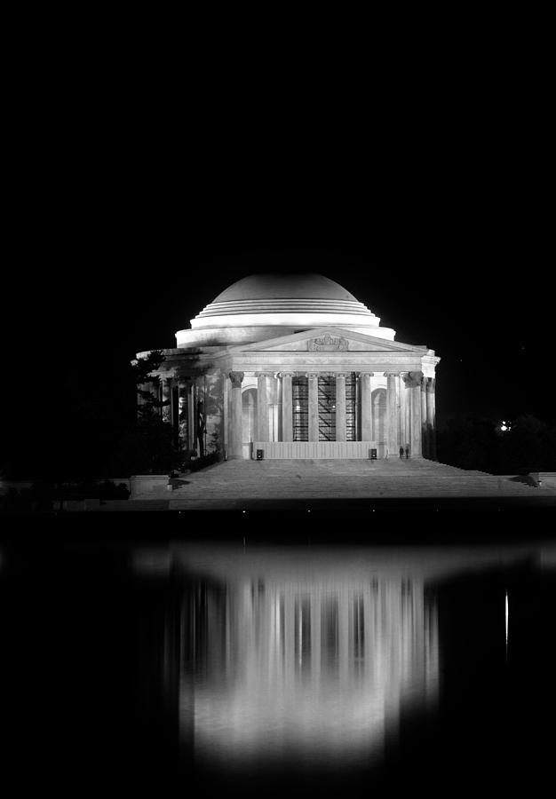 Jefferson Memorial Photograph - Jefferson Memorial at Night in Black and White by Greg and Chrystal Mimbs