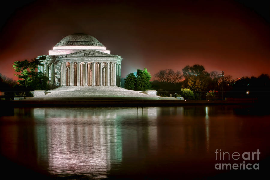 Landmark Photograph - Jefferson Memorial at Night by Olivier Le Queinec