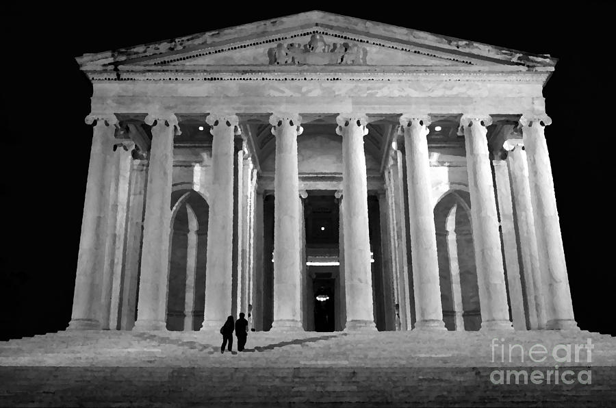 Architecture Mixed Media - Jefferson Monument at Night by Lane Erickson