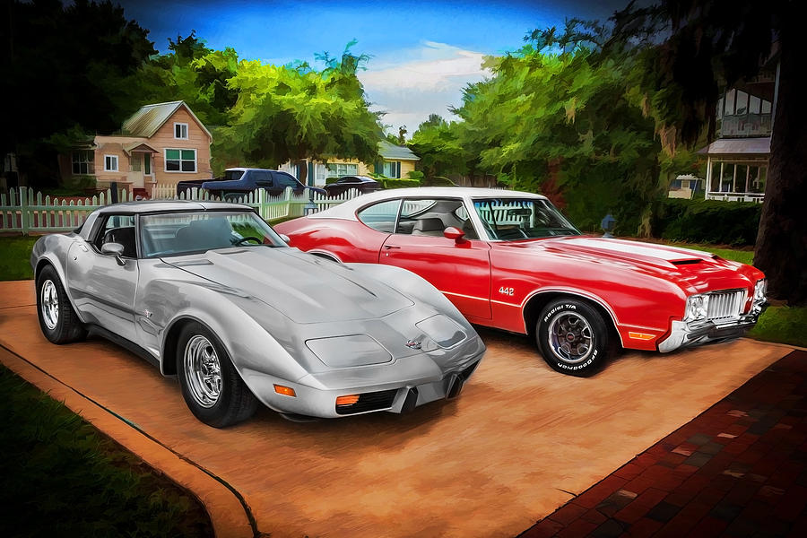 Corvette Photograph - Jeffs Cars Corvette and 442 Olds by Rich Franco