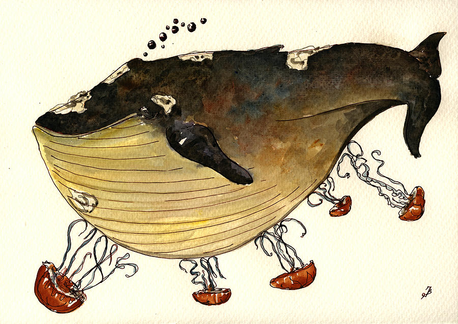 Fish Painting - Jellyfish tickling a whale by Juan  Bosco