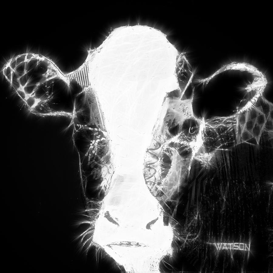 Jemima the cow in black and white Digital Art by Marlene Watson