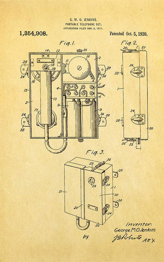 Vintage Photograph - Jenkins Portable Telephone Patent Art 1920 by Ian Monk
