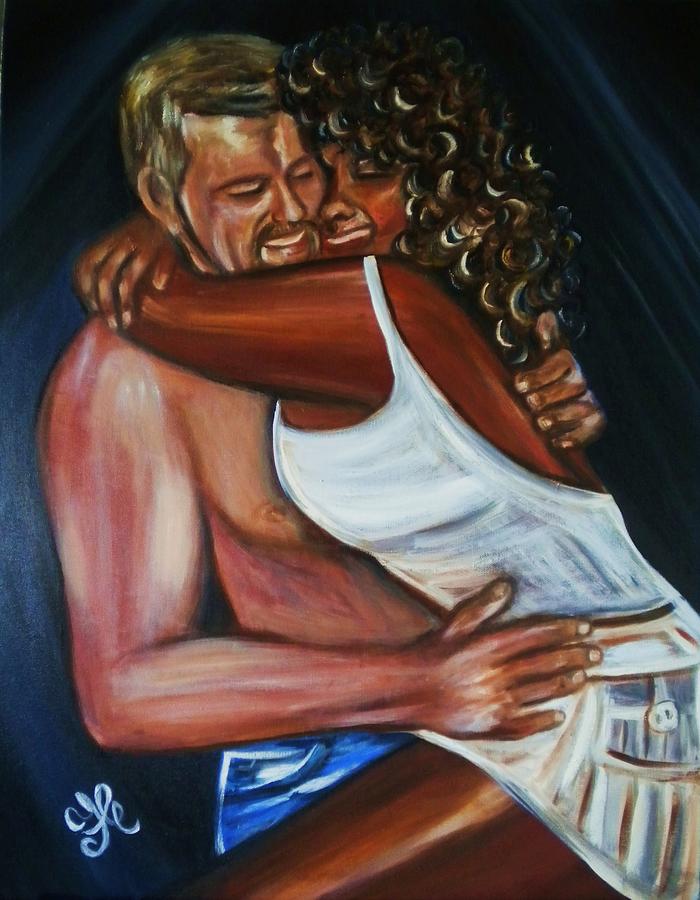 Jenny and Rene - Interracial Lovers Series Painting by Yesi Casanova 