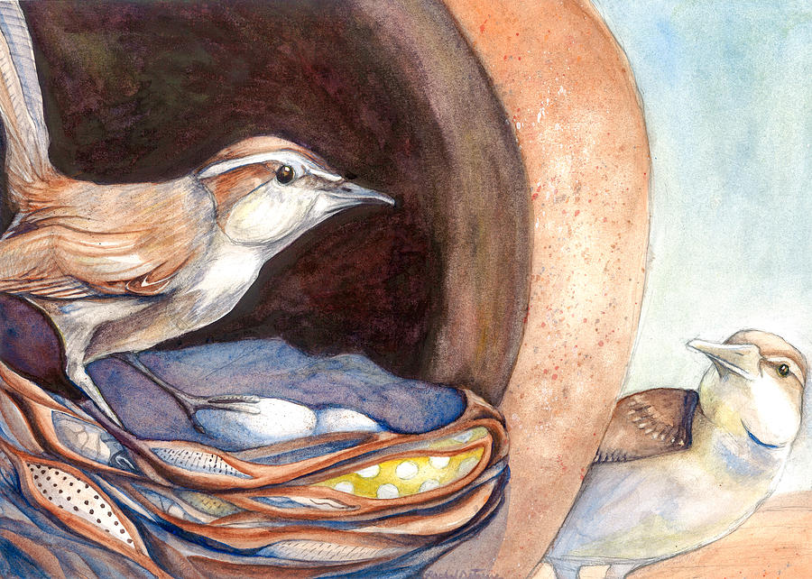 Bird Painting - Jenny Wrens by Rachel Osteyee