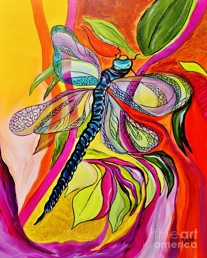 Jennys Dragonfly in Acrylic Painting by Janice Pariza