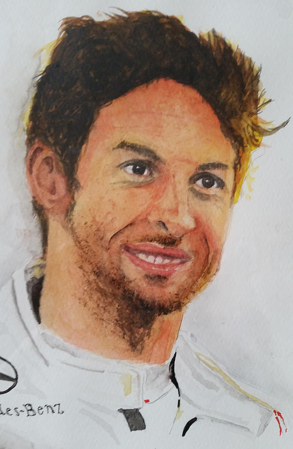 Jenson Button Painting by Louise Grant