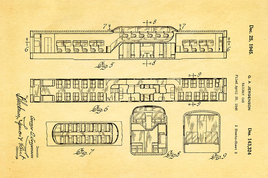 Train Photograph - Jergenson Railway Car Patent Art 2 1945 by Ian Monk