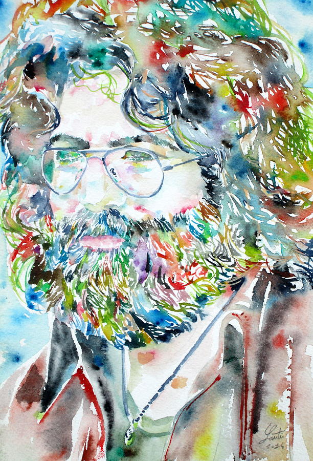 Grateful Dead Painting - JERRY GARCIA watercolor portrait.2 by Fabrizio Cassetta
