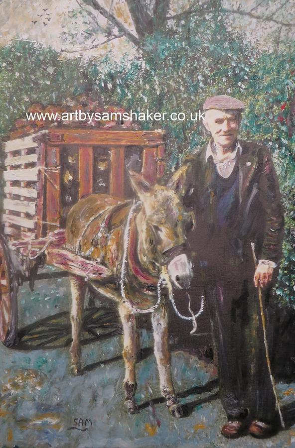 Jerry with his donkey and cart  Painting by Sam Shaker