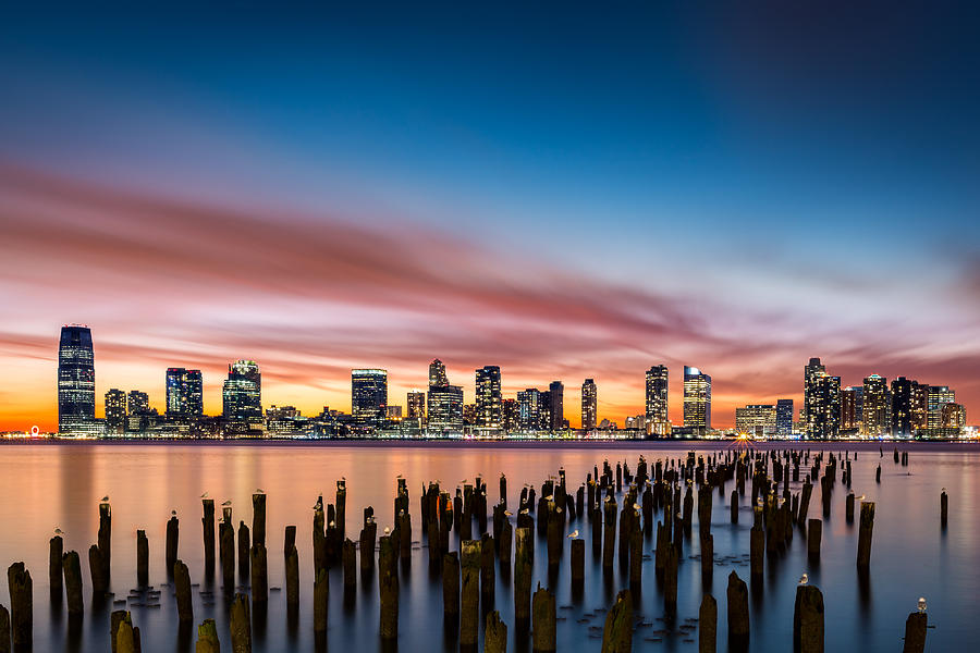 Architecture Photograph - Jersey City skyline at sunset by Mihai Andritoiu