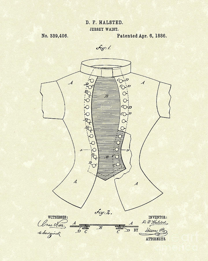 Jersey Waist 1886 Patent Art  Drawing by Prior Art Design