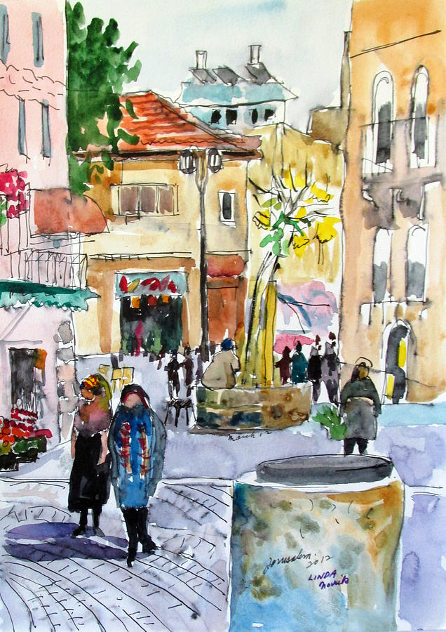 Jerusalem Street Scene Painting by Linda Novick