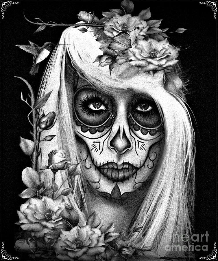 Sugar Skull Jess B and W Digital Art by Debbie Engel - Fine Art America