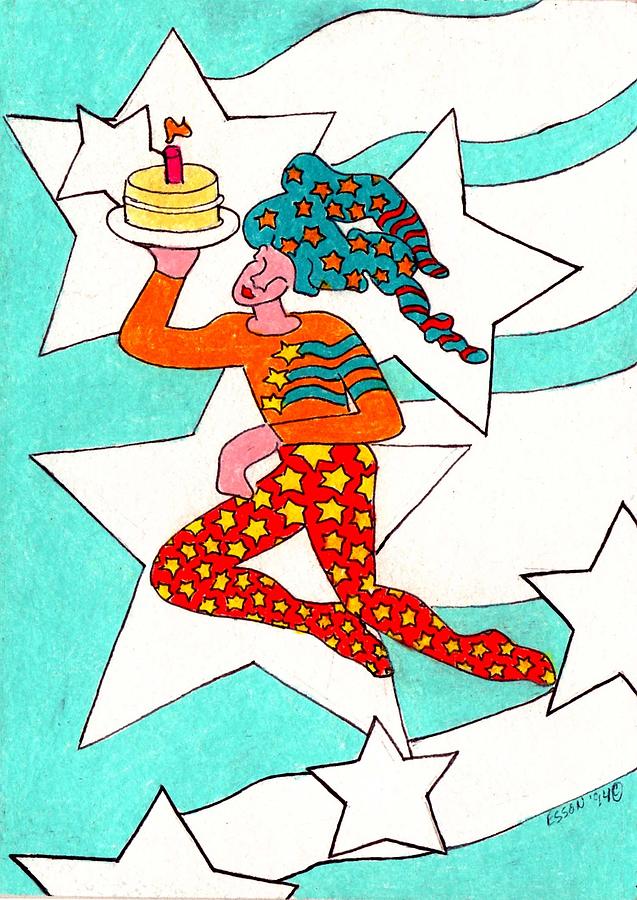 Jester With Cake Painting by Genevieve Esson