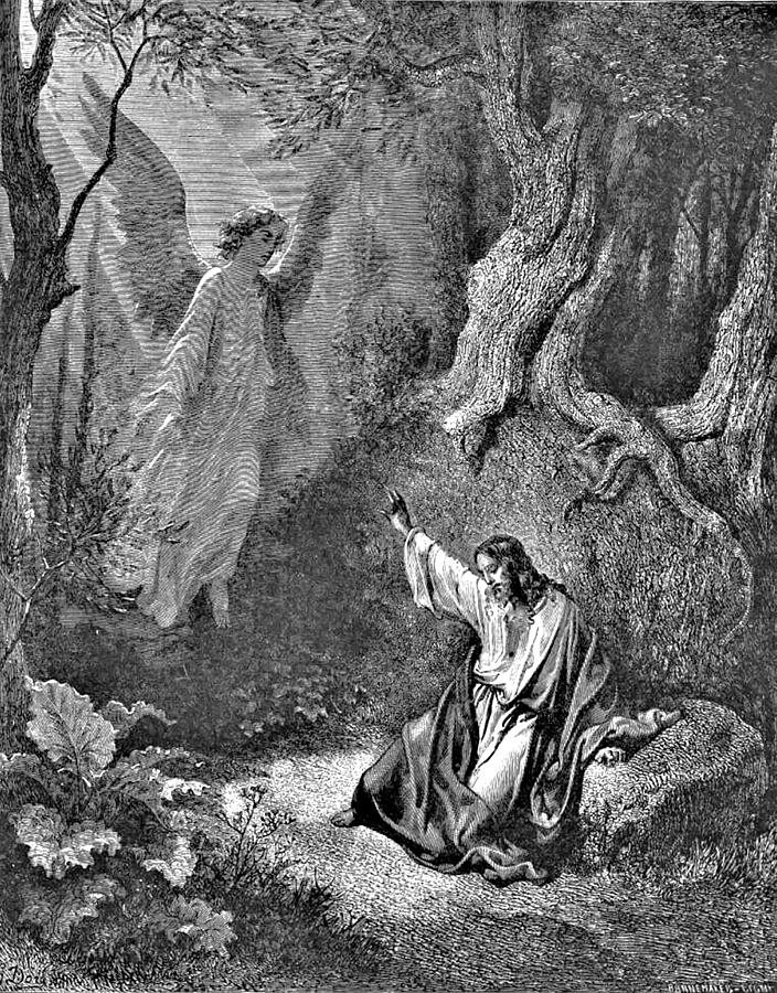 Gustave Dore Drawing - Jesus and Angel Bible Illustration by    