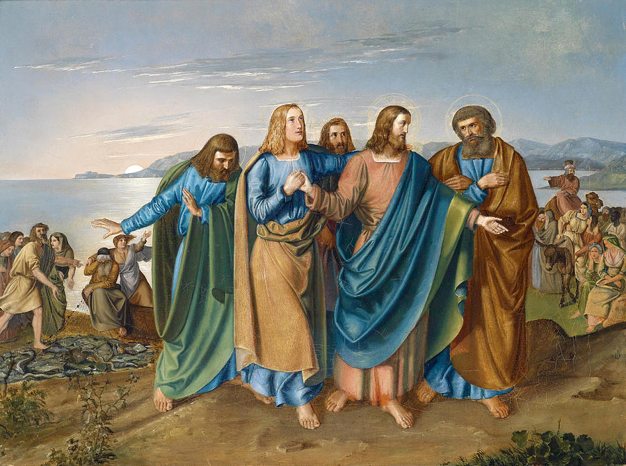 Jesus and his disciples at the Sea of Galilee Painting by Carl Oesterley