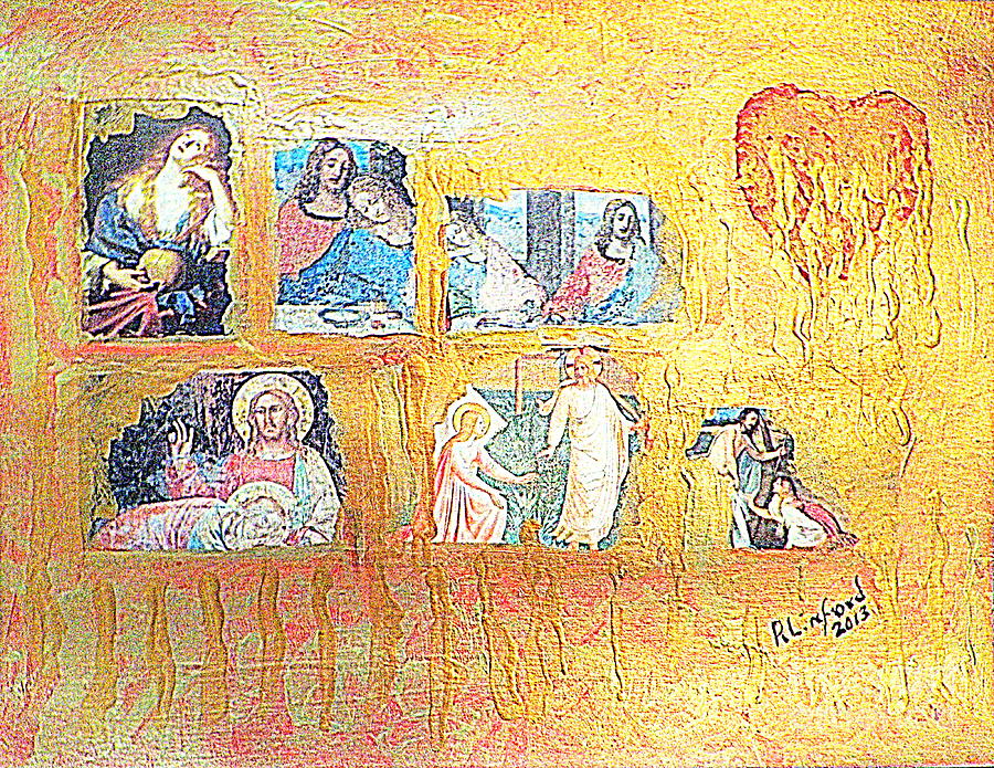 Jesus and Mary Magdalene Broken Heart Golden Tears 1 Painting by Richard W Linford