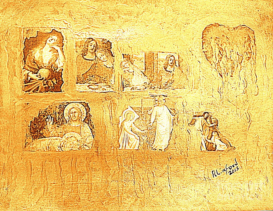 Jesus and Mary Magdalene Broken Heart Golden Tears 2 Painting by Richard W Linford