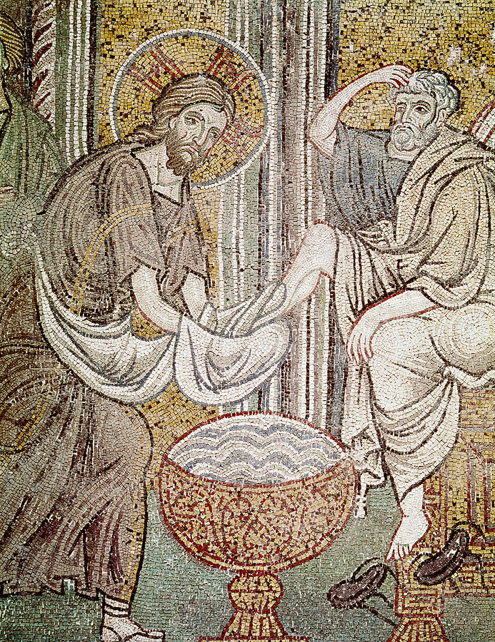 Byzantine Photograph - Jesus And Saint Peter, Detail From Jesus Washing The Feet Of The Apostle Mosaic by Byzantine School