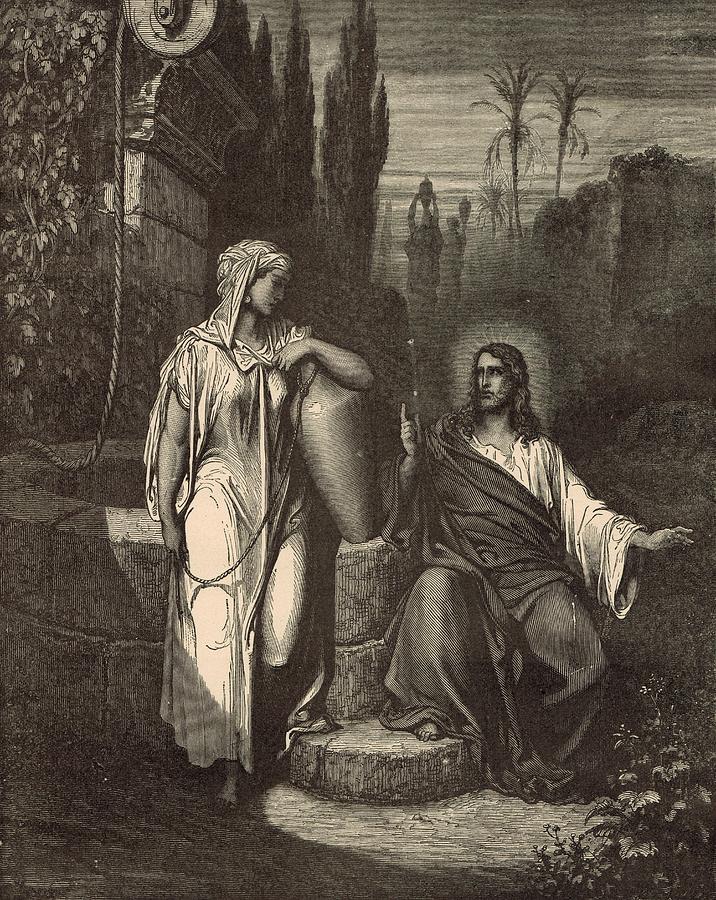 Jesus and the Woman of Samaria Drawing by Antique Engravings - Fine Art ...