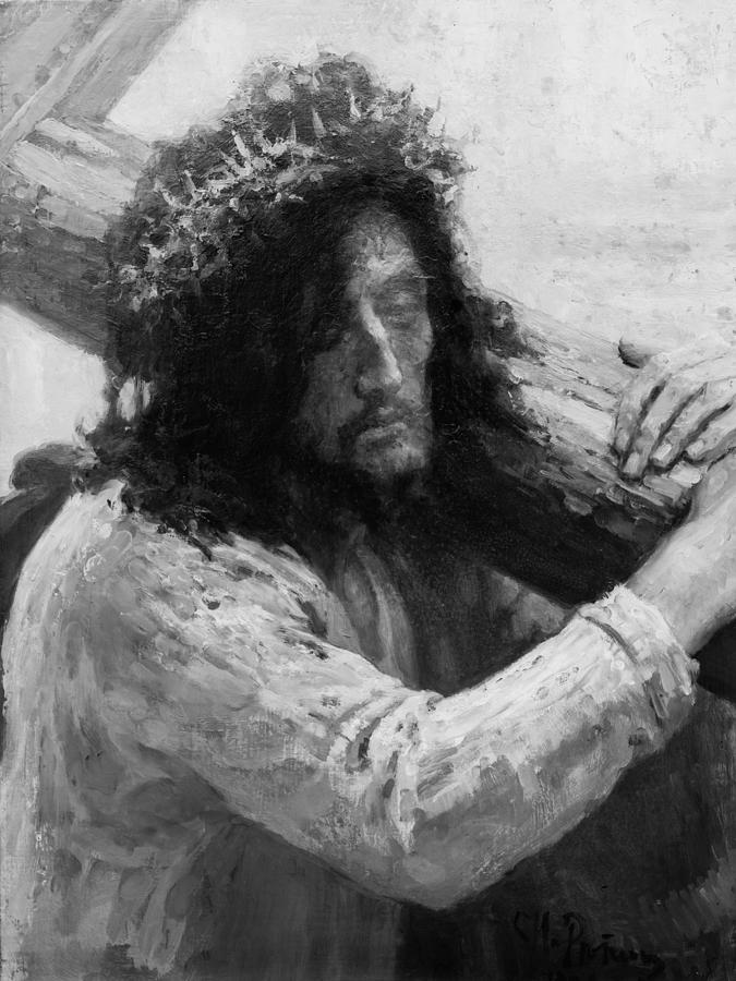 Vintage Painting - Jesus carrying the cross circa 1898  by Aged Pixel