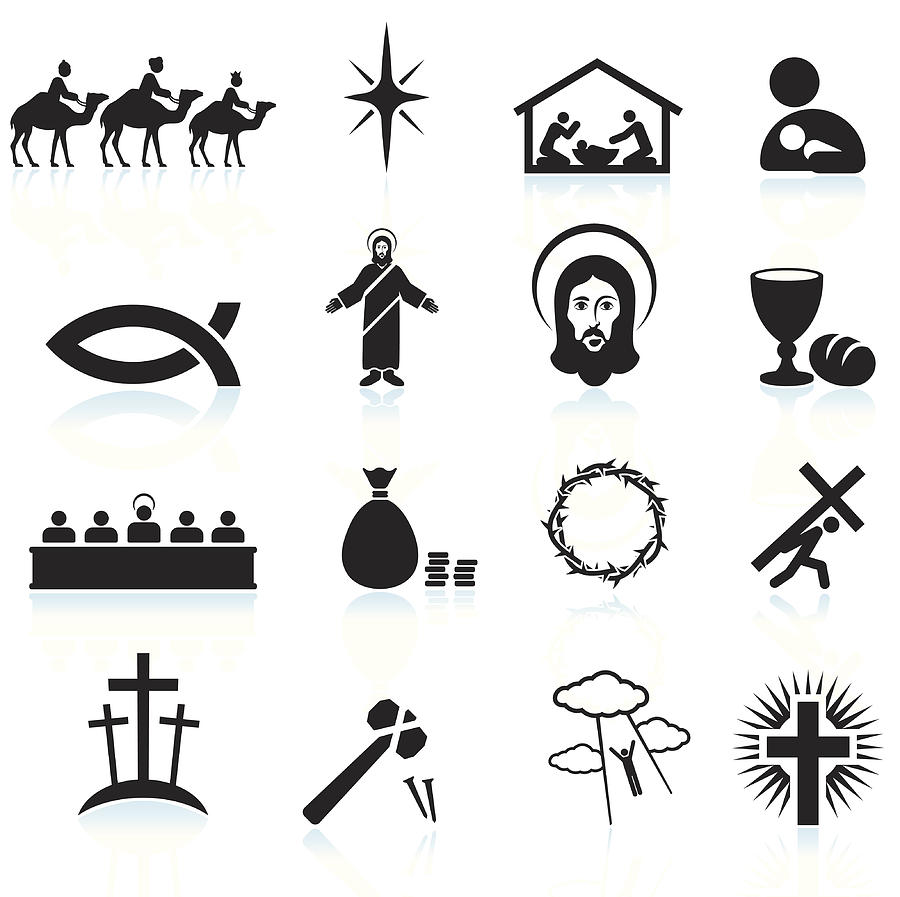 Jesus Christ black and white royalty free vector icon set Drawing by Bubaone