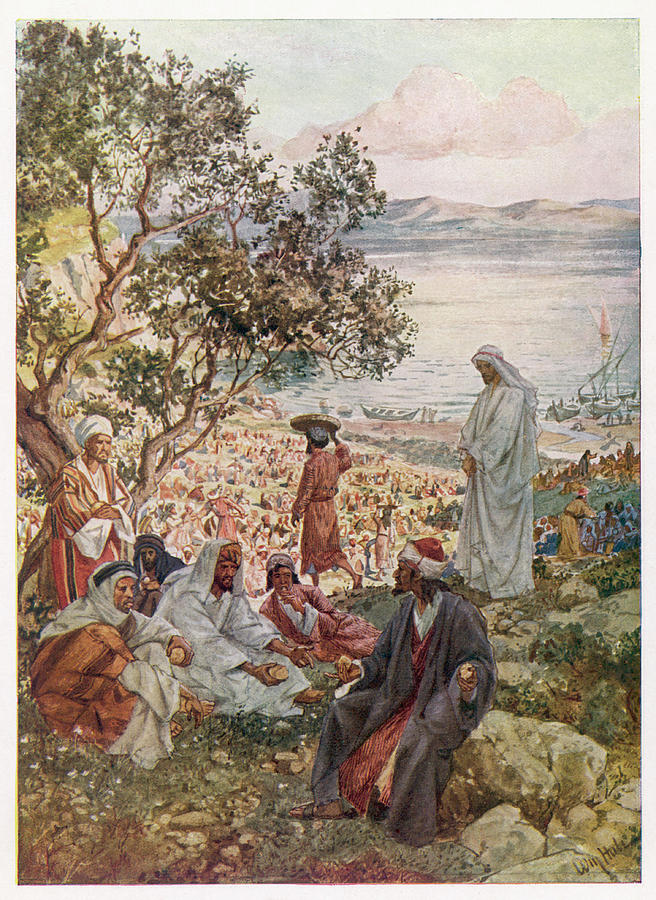 Jesus Christ Drawing - Jesus Feeds Five Thousand  People by Mary Evans Picture Library