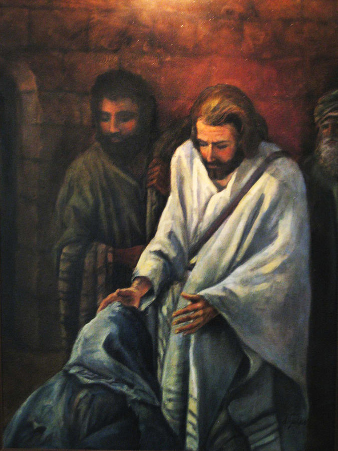 Jesus Healing Beggar Painting by Donna Tucker