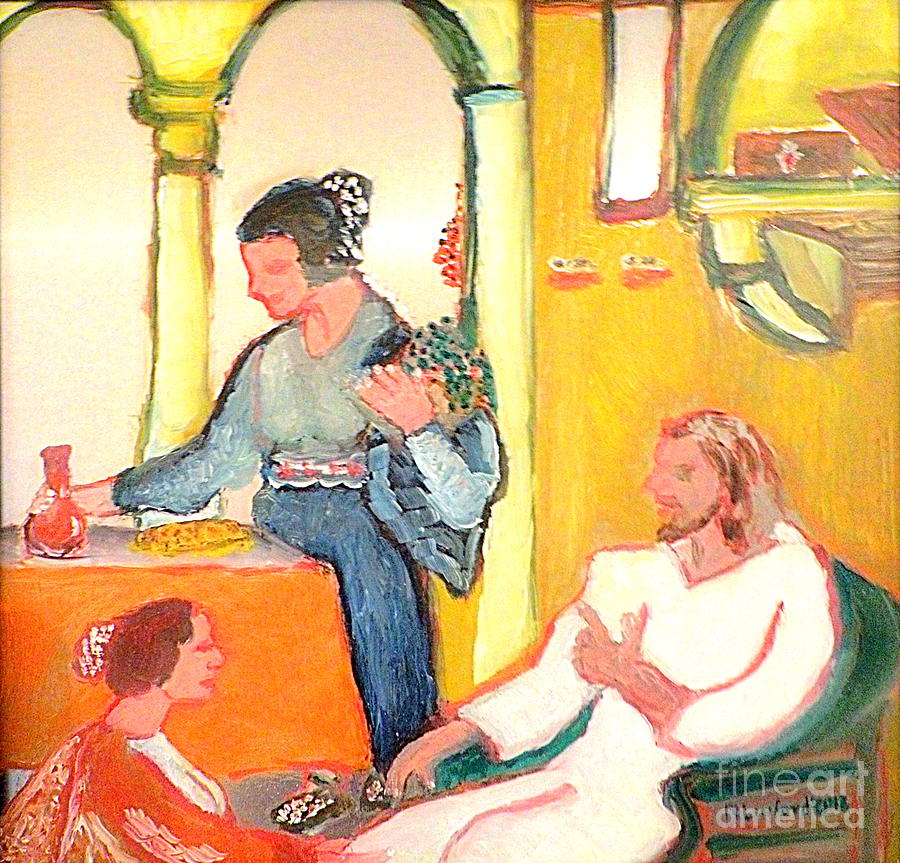 Jesus Mary and Martha 1 Painting by Richard W Linford