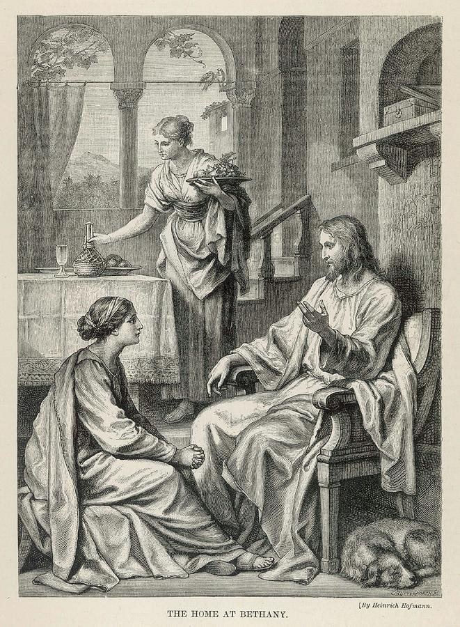 Jesus Christ Drawing - Jesus Talks With Mary While  Martha by Mary Evans Picture Library