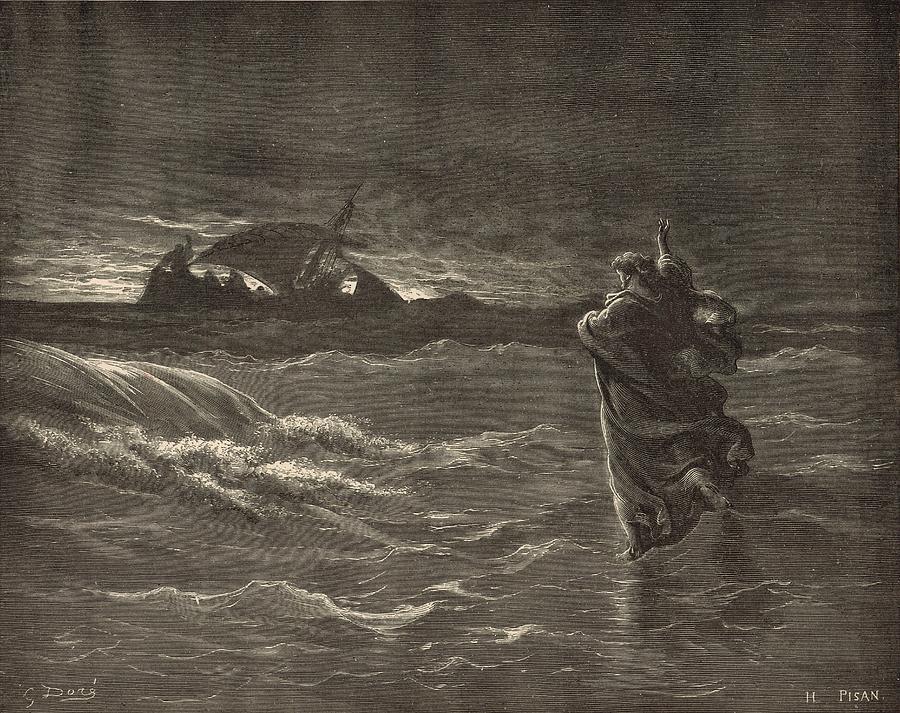 Jesus Walking On The Water Drawing by Antique Engravings