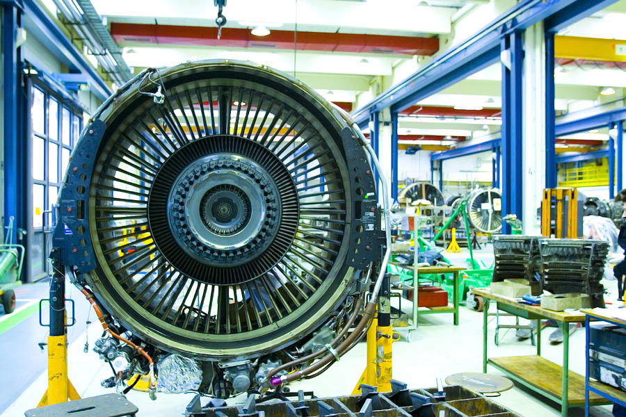 Jet Engine in Maintenance Hangar. Full overhaul of Jet Turbine Photograph by Ratstuben