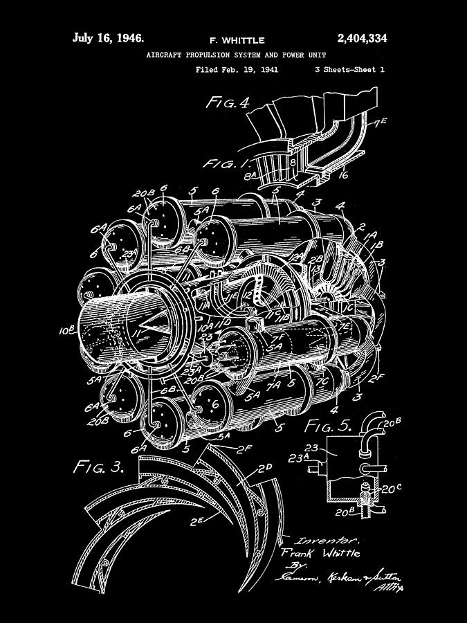 Jet Engine Patent 1941 - Black Digital Art by Stephen Younts