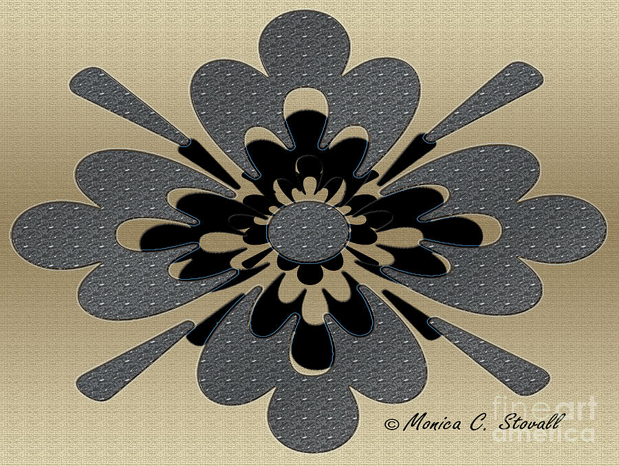 Jeweled Gray on Gold Floral Design Digital Art by Monica C Stovall